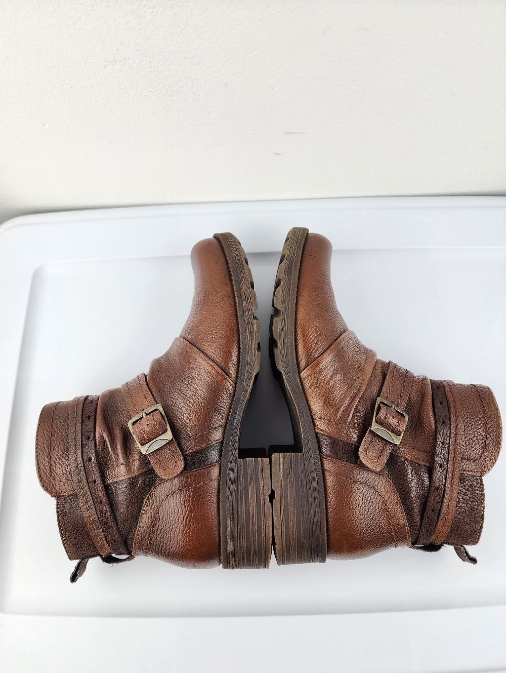Earth Origins Chestnut Brown Leather Ankle Booties Zippered with Buckle Size 9 - Picture 11 of 13
